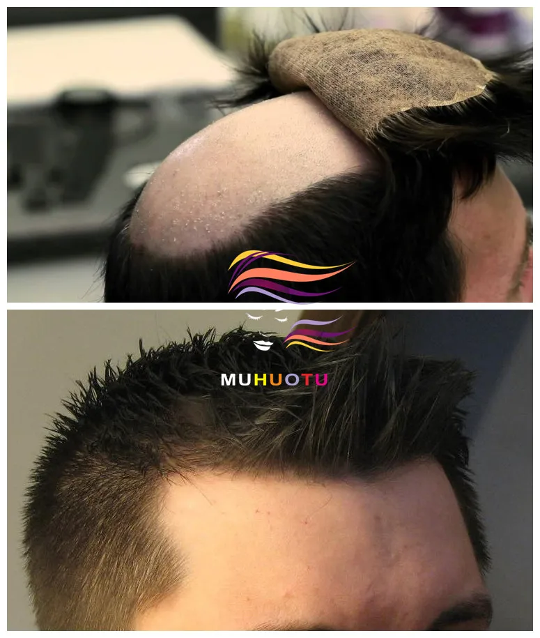 

Mens lace toupee Base style full swiss lace 1b  2# color bleach knot natural looking 6inch Indian hair mens wig remy hair