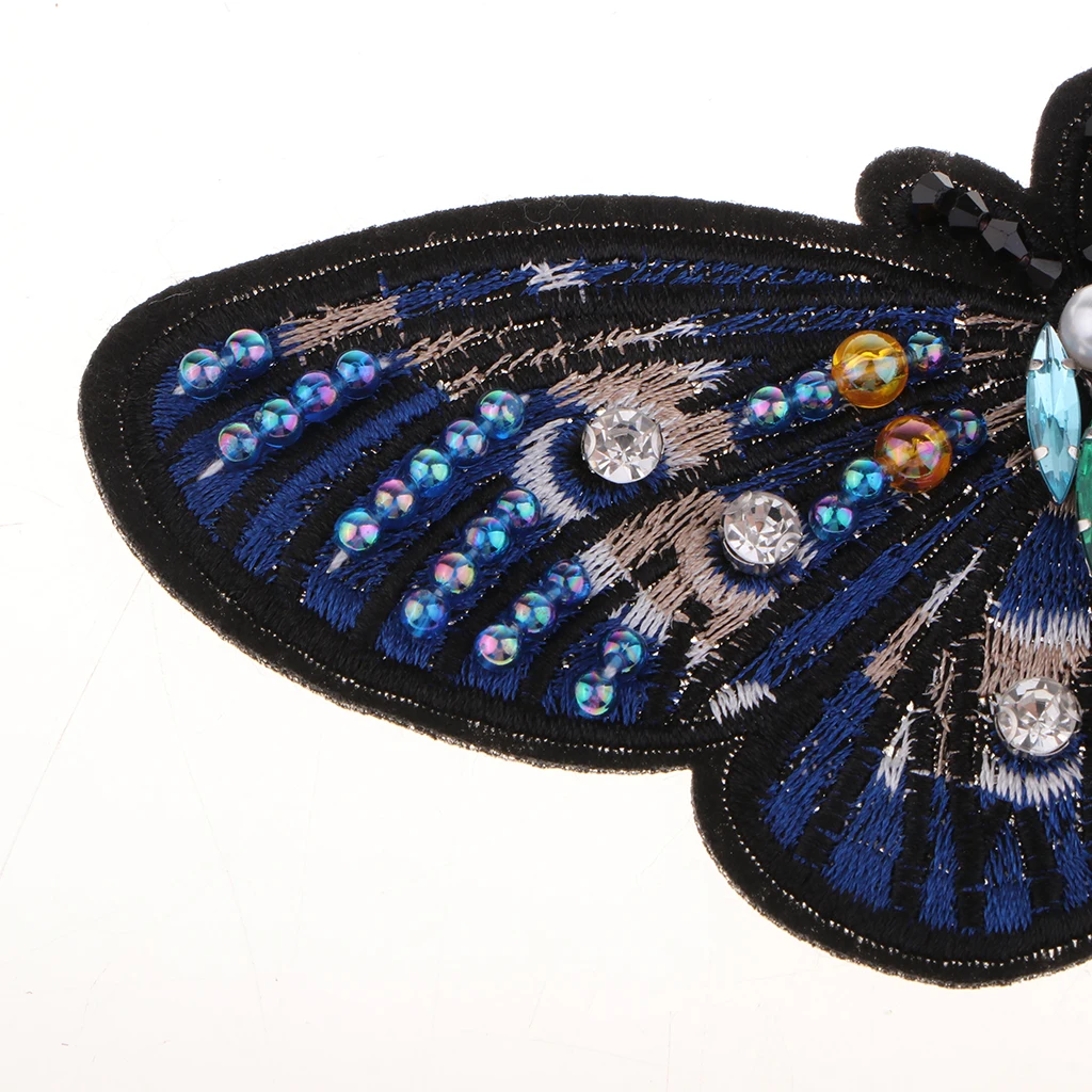 Crystal Pearl Beaded Patches Butterfly Style Clothes Embellishments Embroidery Applique Decorations for Repair/Design