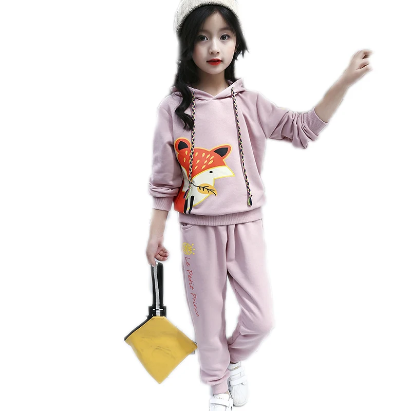 

toddler girls clothes 2017 kids tracksuits top hooded cartoon fox printed hoodies&sweatshirt+loose pants casual girls sportwear