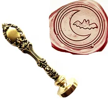 Vintage Moon and Bat Halloween Wedding Custom Picture Logo Luxury Wax Seal Sealing Stamp Brass Peacock Metal Handle Gift Set