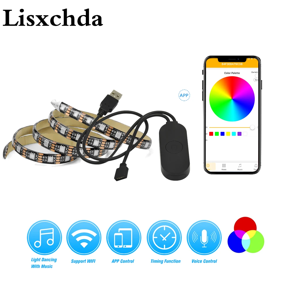 USB Светодиодная лента wifi 5050 RGB цветная DC5V Водонепроницаемая Совместимость с Alexa