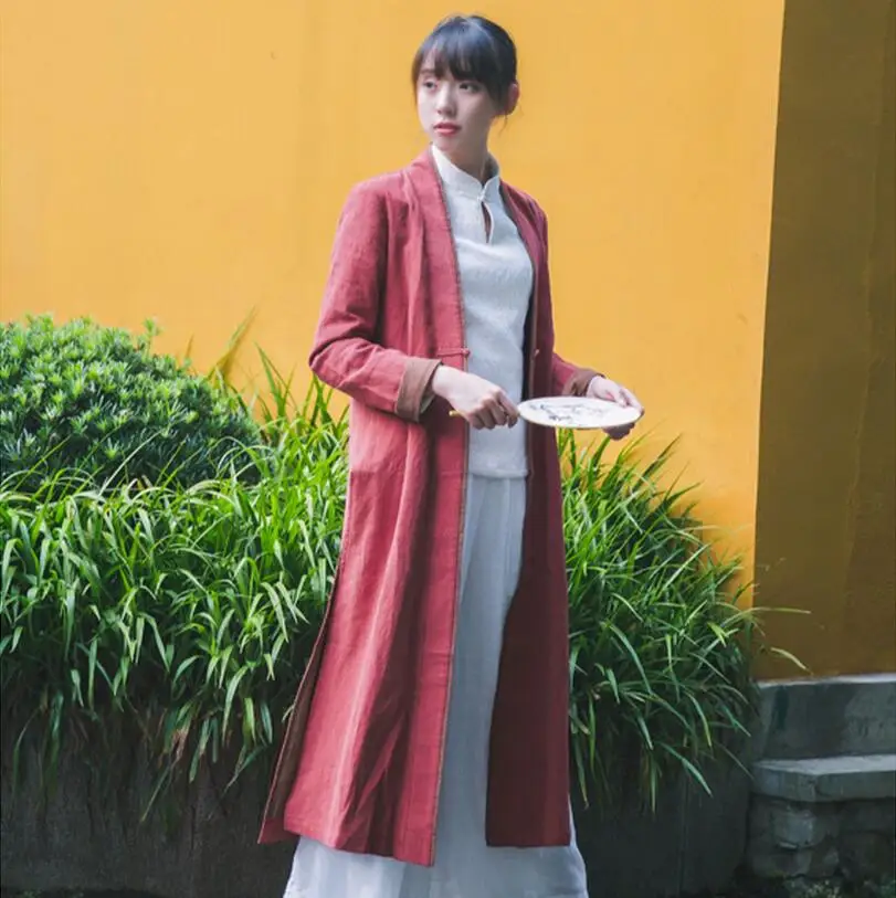 Autumn Winter Cotton Long Dress Chinese style new women's windbreaker