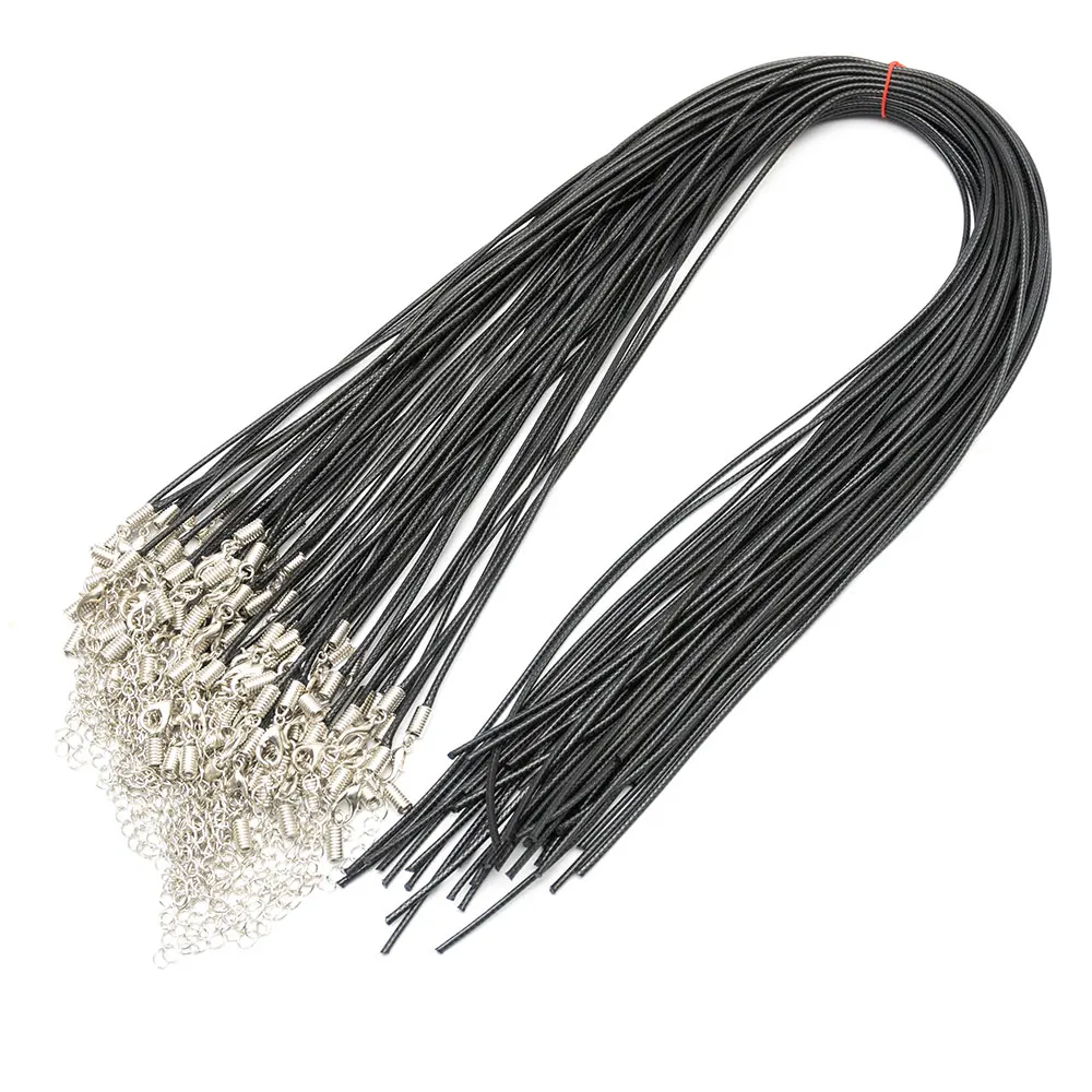 50 шт., 1,5 мм, черный цвет, высокое качество, 45 см/50 см, открытая плетеная веревка, ожерелье, пряжка омаров, веревка, цепь, пряжка омаров, веревка