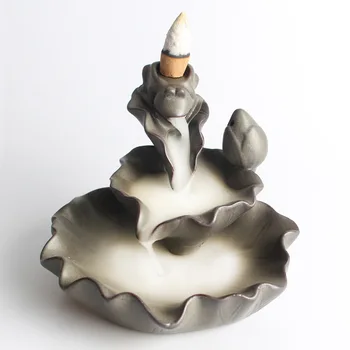 

Smoke Backfrom Like Water Streaming Down Art Crafts Ceramic Backform Incense Burner Holder Home Decoration + 10pcs Incense Cones