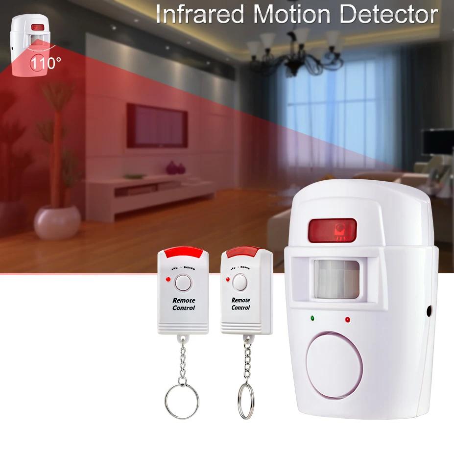 Sensor infrarrojo de alerta Detector de movimiento antirrobo Monitor de alarma sistema de alarma inalámbrico + 2 mando a distancia