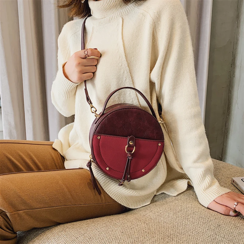  Vintage Scrub Leather Round Designer Crossbody Bag For Women 2019 PU Leather Shoulder Bags Ladies S - 32962279049