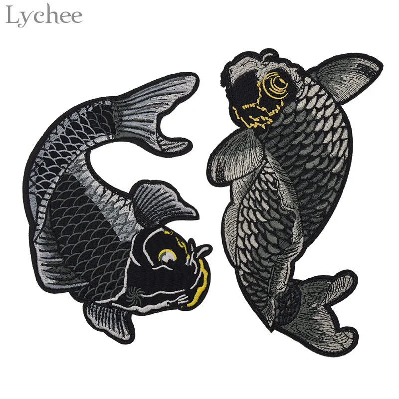 

Lychee 1 Set Koi Fish Embroidered Patches Embroidered Iron On Patch For Clothing Applique DIY Handmade Sewing Accessory