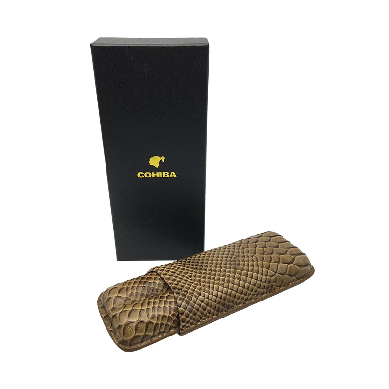 COHIBA Высококачественный портативный коричневый крокодиловый кожаный портсигар для путешествий на открытом воздухе Humidor может держать 2 сигареты