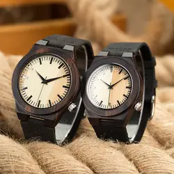 парные часы Пару часов для мужчин и женщин деревянные часы любовника деревянные часы кварцевые наручные часы черный кожаный ремешок