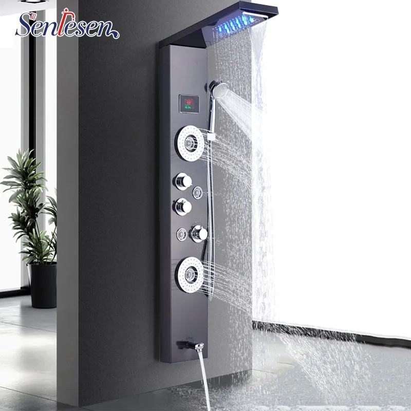 Senlesen  Shower Column Panel Wall Mount W/ Massage Jets LED Shower Head Shower System Massage Jet Para Bathroom Shower Douche 