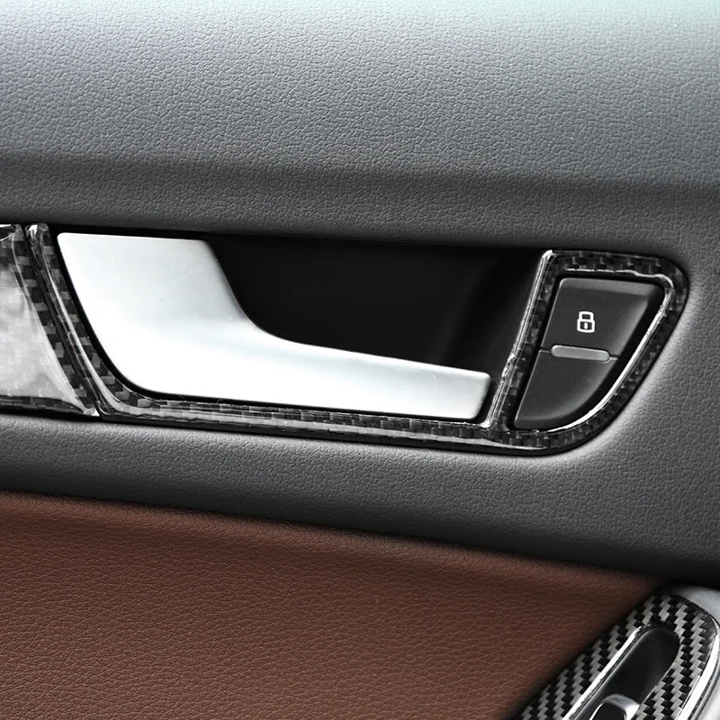 4X Реальные углеродного волокна внутренняя дверная ручка Панель крышка внутренняя дверная рама накладка наклейка Стикеры для Audi A4 B8 2010 2011 2012