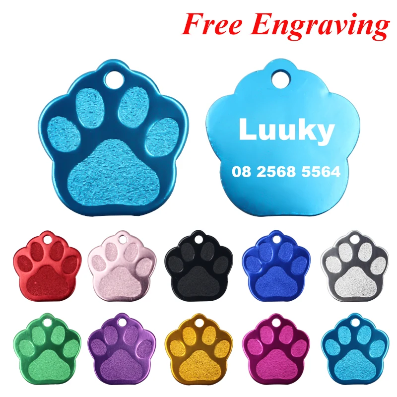 2pcs/lot Engraved Dog Name Tag Paw Pet 