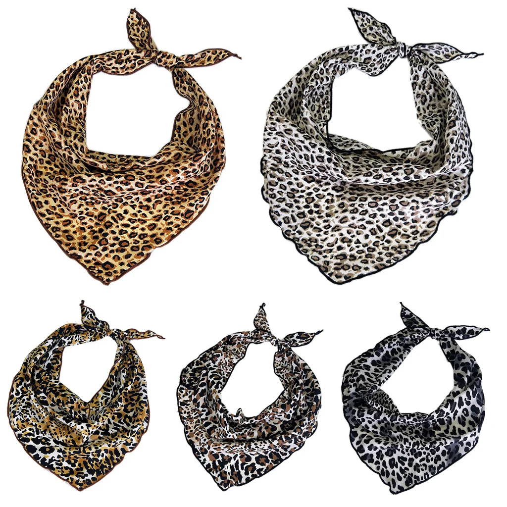 Womens Chiffon Leopard Printed Triangle Neck Scarf Bandana Kerchief