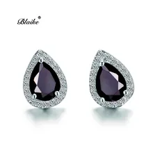 Blaike серьги-гвоздики в виде капли воды с черным цирконием для женщин, 925 пробы, заполненные серебром серьги с камнем рождения, свадебные ювелирные изделия