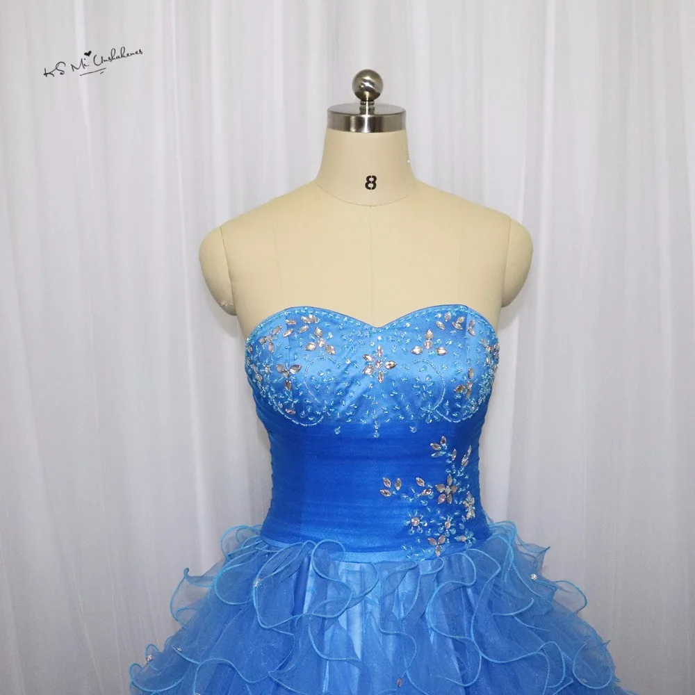  Ʈ 16 巹  Quinceanera  巹 Vestido de Debutantes 15 Anos Blue Rhinestones Ruffles Debutante Gowns