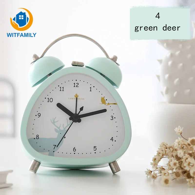 Retro Portable Mini Cartoon Alarm Clock Metal Round Night light Desktop Clock Number Double Bell Table Digital Clock Home Decor