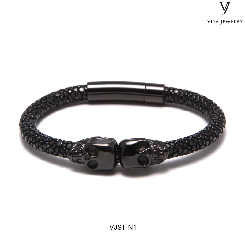 VJST-N1 (7) Genuine stingray with doublr skull bracelet