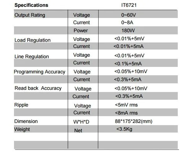 ITECH IT6721 Автоматический диапазон постоянного тока источник питания 60 в/8A/180 Вт программируемый