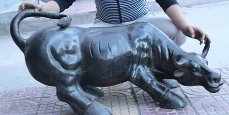

shitou 003272 42" Folk Chinese Zodiac Fengshui Bronze Copper Wealth Bull Oxen Statue Sculpture discount 30% (C0324)