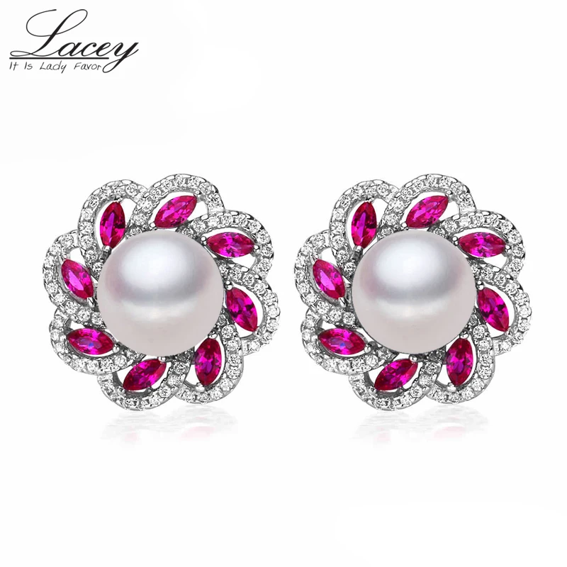 

White natural freshwater pearl stud earrings silver 925 for women,real pearl jewelry earrings mother present girl birthday gifts