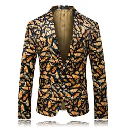 Высокое качество бабочка шаблон мужской пиджак, жакет тонкий дизайн синий и желтый куртка Мужские размеры для Азии S-5XL мужские костюмы