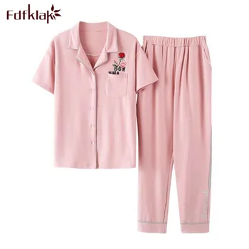 

High quality cotton sleepwear set women pajamas spring summer pijamas sets short sleeve casual home clothes female print pyjama