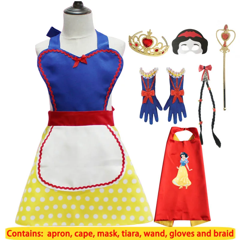 Косплей Аниме Белоснежка костюм фартук плащ Маска Тиара палочка перчатка оплетка для девочек платье принцессы одежда наряд - Color: A19-C50-S10