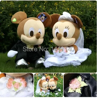 

20cm tall Mickey bride and groom wedding cake topper wedding gifts favors for wedding car decorations pink white free shipping