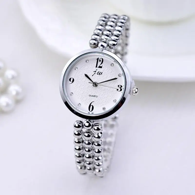 Бренд Jw Кварцевые часы женские роскошные золотые серебряные наручные часы женские простые часы с кристальным браслетом женские часы подарки - Цвет: Серебристый