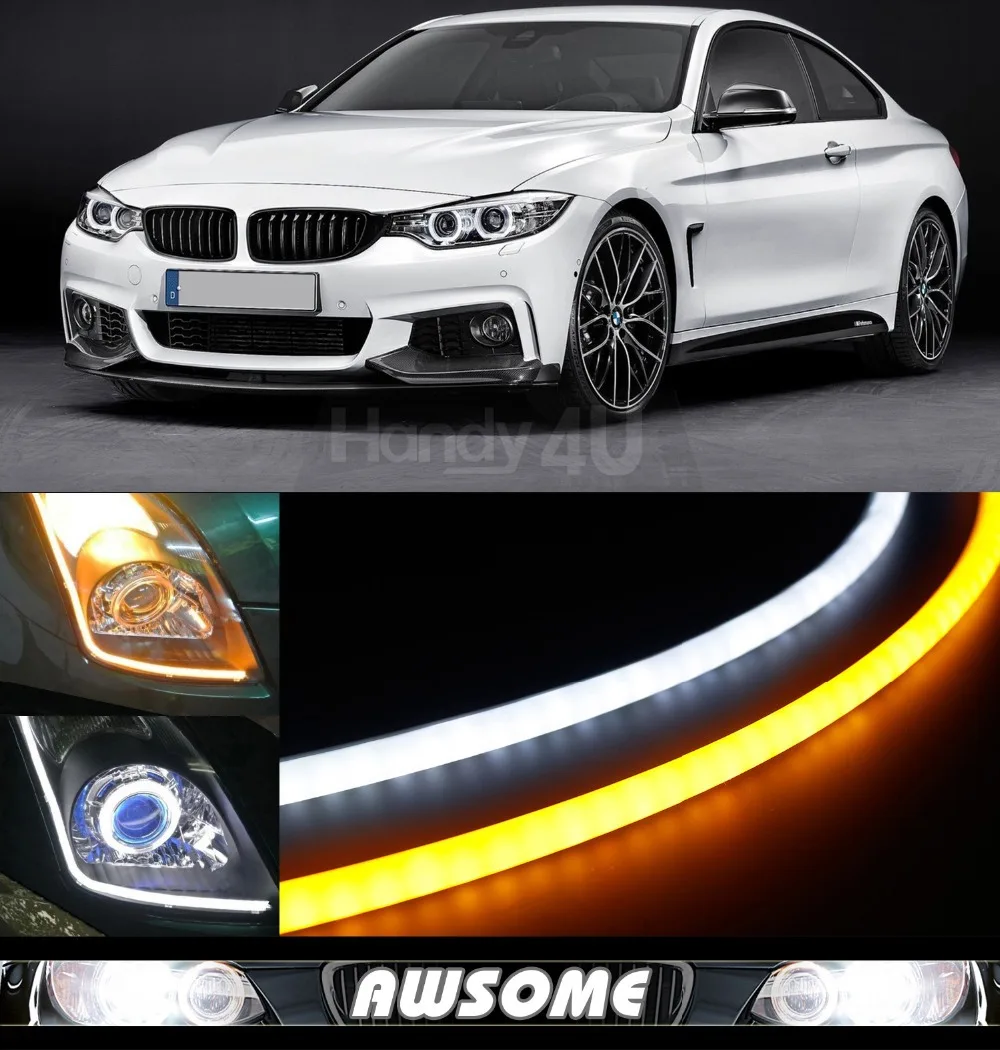 2x 60cm DRL Flexible LED Tube Tear Strip Style Car Headlight Turn Light ...