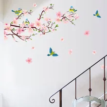 Peach Blossom Birds 3D наклейки на стену весенний цветок художественные наклейки домашний Декор для гостиной украшение дома pegatina de pared
