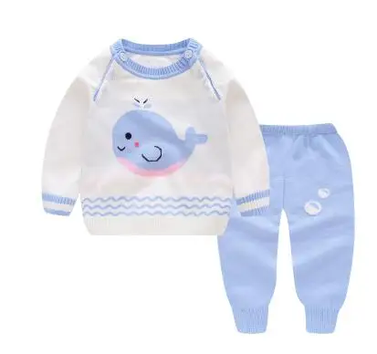Детский хлопковый свитер, костюмчик для новорожденных, Свитера для мальчиков и девочек, комплект со штанами, трикотажный свитер, кардиган, детская одежда - Цвет: 7
