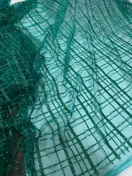 

Green colour glued glitter mesh embroidery lace fabric special hand print glued glitter lace fabric