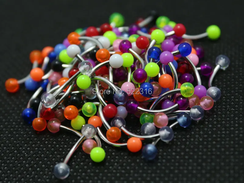 Buy curved eyebrow rings mix colors 100pcs body