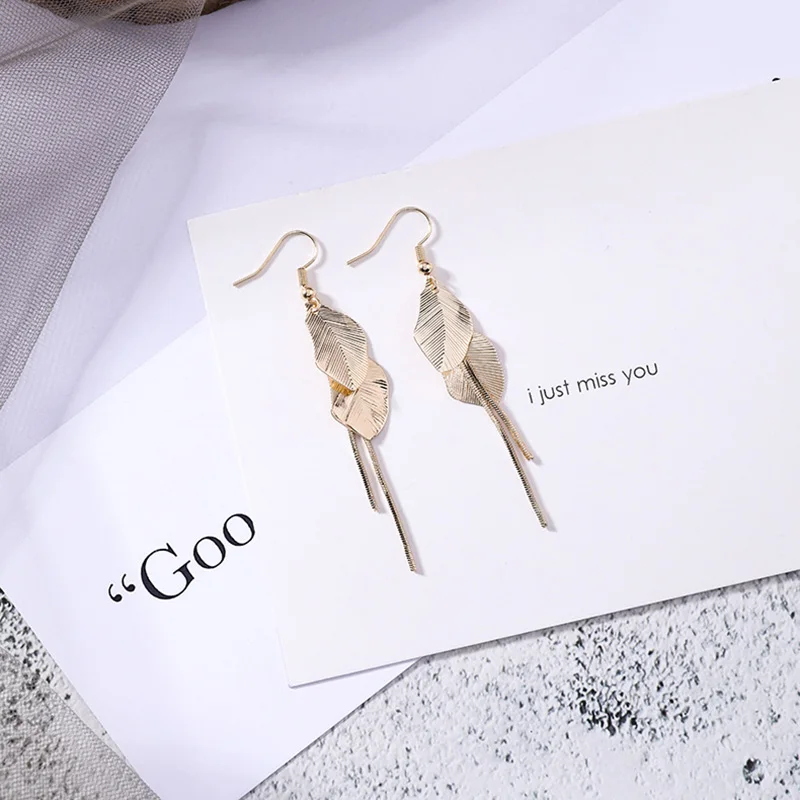 2019 Korean Earrings Trendy Ginkgo Earrings Long design Jewelry Gold Color leaf boucles d oreille Pendientes For Girls Gift (7)