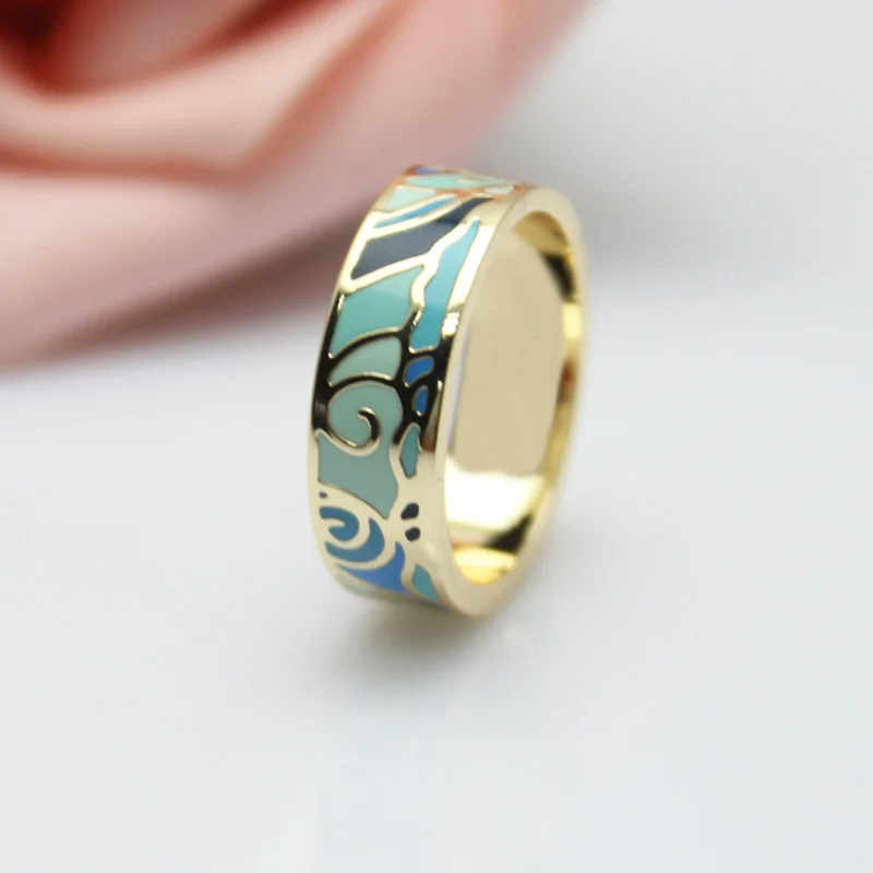 

Hot Selling Round Dots Light Blue River Enamel Jewelry Rings