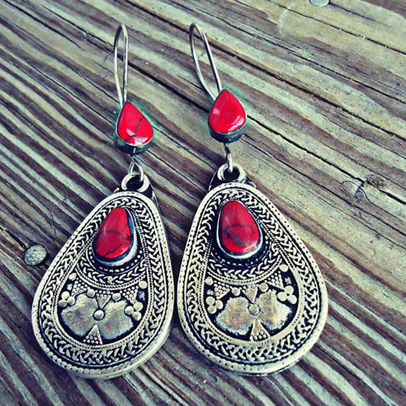 Indian Tribal Personality Natural Dangle Drop Earrings Resin Stone Boho Ethnic Vintage Hanging Earrings 2019 For Women N5E680