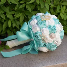 Пакет с коробкой turequoise искусственного кристалла розетка Букеты Свадебные жемчуг подружки невесты свадебные цветы Аксессуары