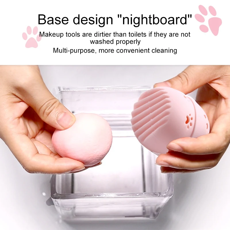 Мягкий силиконовый порошковый спонж розовый Кот держатель для сушки яичная подставка губки чехол для мытья косметический держатель