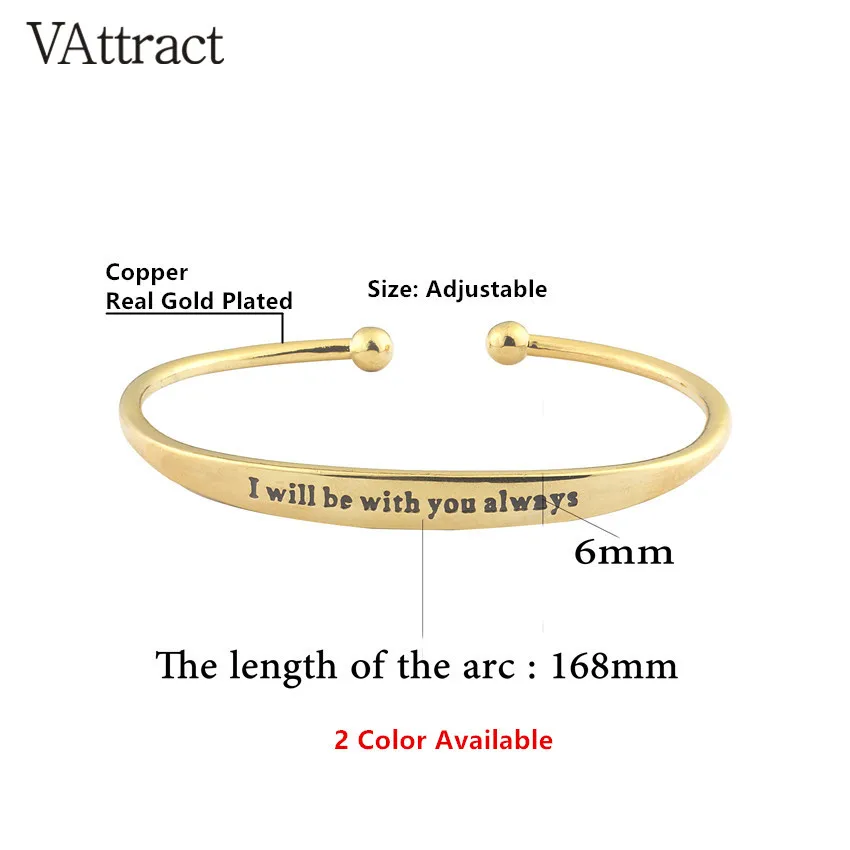 V Attract Gold Color I Will Be With You Always Statement Bracelet& Bangle Wedding Cuff Bracelets Bride Gift