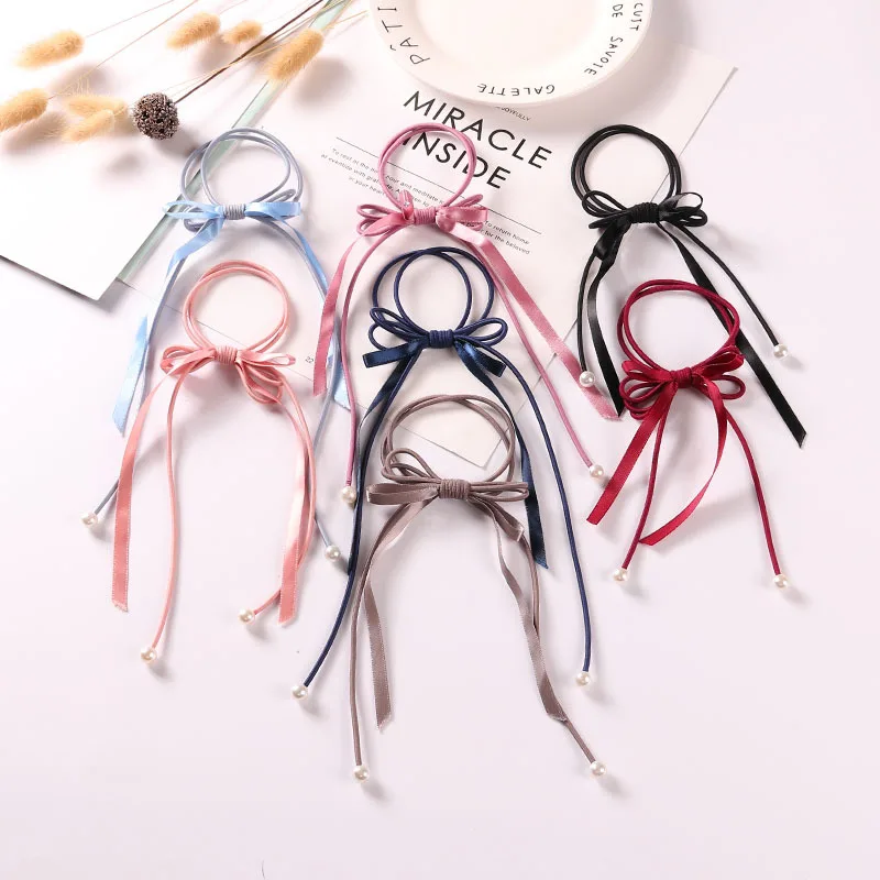 

1PCS Fashion Wild Flower Bow With Pendant Hair Accessories Lady Hair Gum Headwear Girls Elastic Hair Band