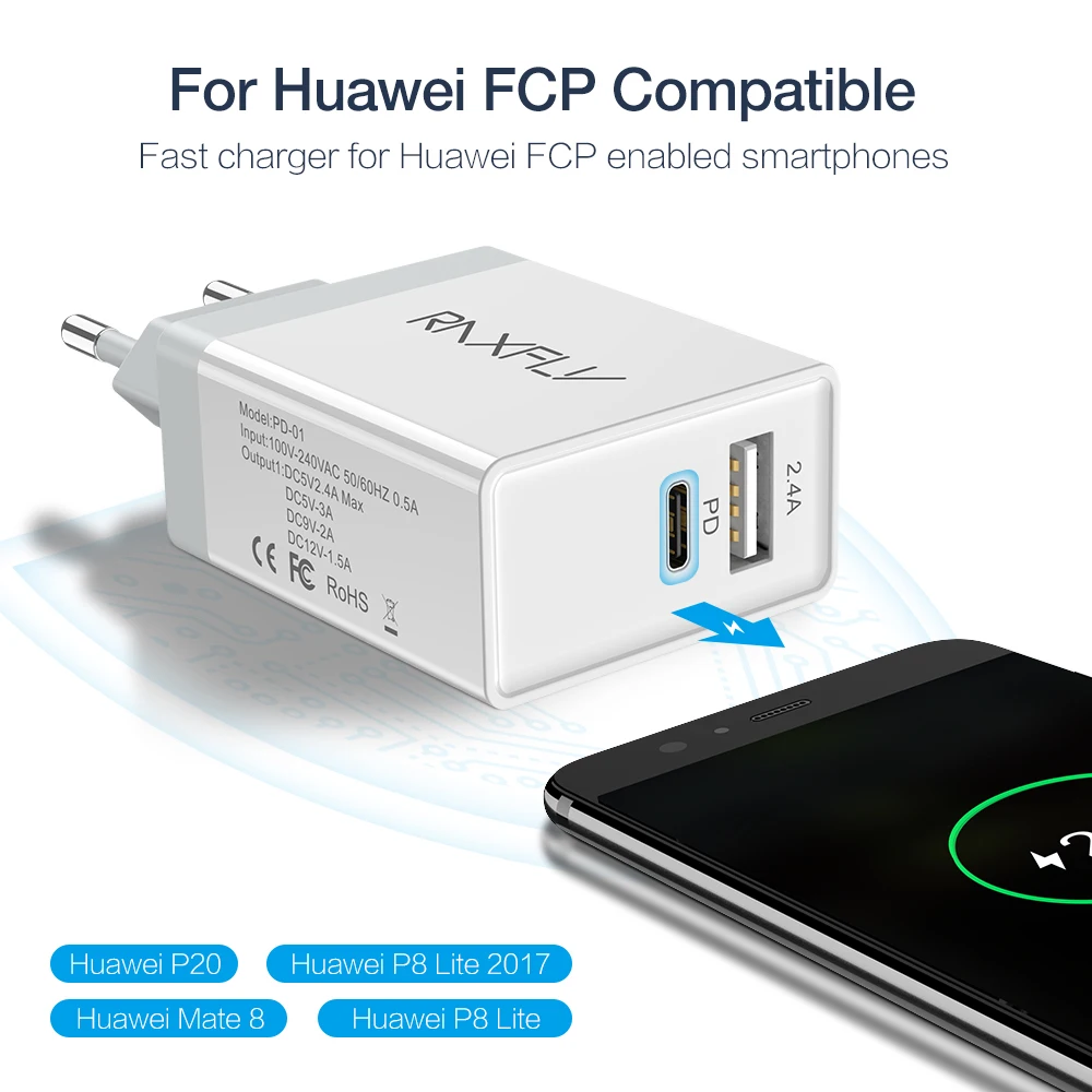 Зарядное устройство RAXFLY с USB портом и поддержкой быстрой зарядки 18 Вт|Зарядные