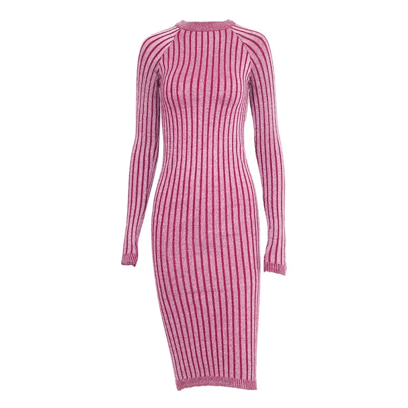 Women Sweater Dress 2017 Fall Winter Long Sleeve O Neck Sexy Bodycon Dress Elastic Striped Skinny Knitted Dresses Robe Vestidos20