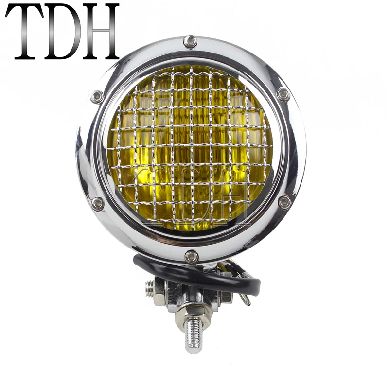 

Universal Motorcycle Retro Grill Headlight Chrome Amber 4.5" Front Headllamp Head Light For Harley Cafe Racer Bobber Chopper