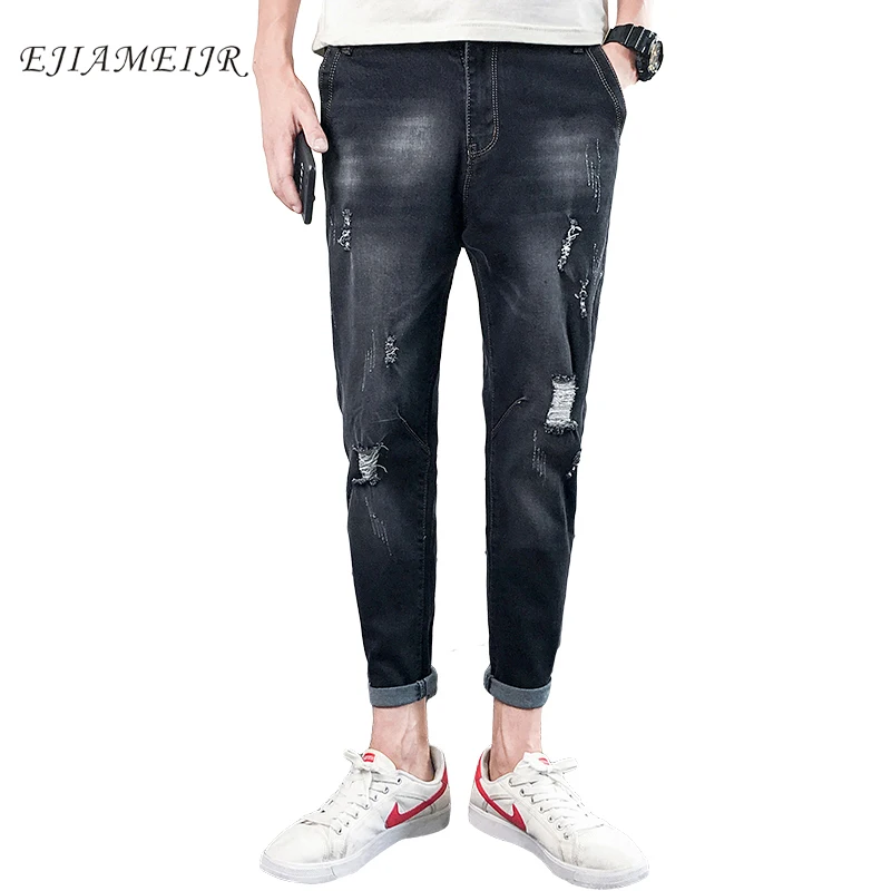 

New men's jeans nine points Long pants spring and summer 2018 hole men's trousers torn jeans male sexy crime jeans HOT