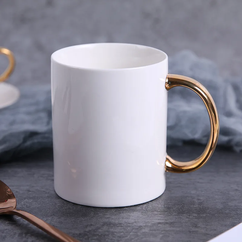 

Unibird White Ceramic Coffee Milk Mug with Golden Handgrip Nordic Style 400ML Breakfast Tea Water Cup Tableware Drinkware