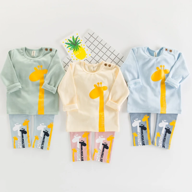 

Toddler Baby Boys Girls Sets 2018 Autumn Cotton Boys Clothes Kids Suits Cartoon T-shirt Pants 2pcs Cute Chlidren Clothing 3cs122
