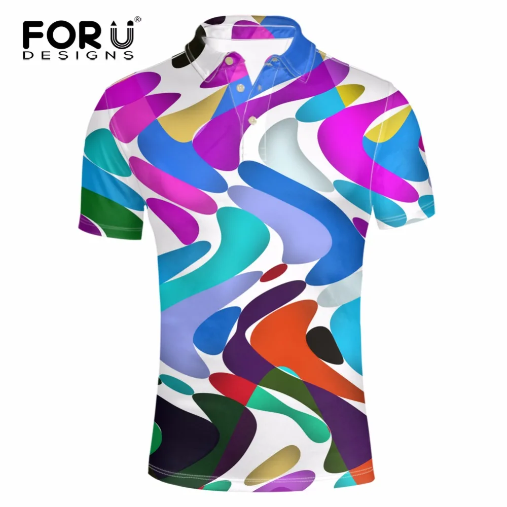 

FORUDESIGNS Summer Short Sleeve Breathable Business Polos Male Camise Polos Men Clothes Brightly Colorful Print Man Polo Shirt