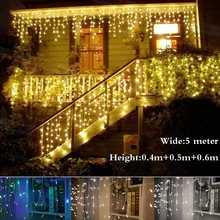 Christmas Outdoor Decoration Indoor 5m Droop 0.4-0.6m Curtain Icicle Led String Lights New Year Garden Party AC 220V