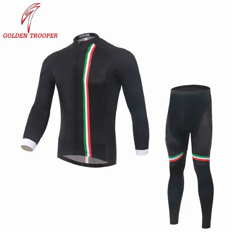 Золотой трикотаж Ropa Ciclismo велосипедная одежда с длинным рукавом термальтрикотаж s с длинным рукавом рубашка PAD седло черный цвет - Цвет: thermal set